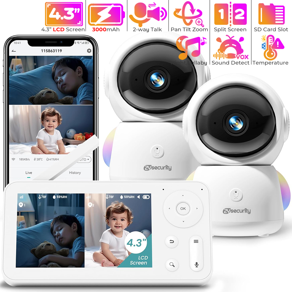 Audio Music Visualizer - カメラとオーディオを備えたベビーモニター,常夜灯,2台のカメラ,wifi,スマートフォン,2.4g,保育園,ペット,高齢者向け,355 ° 回転,RGB, 2k