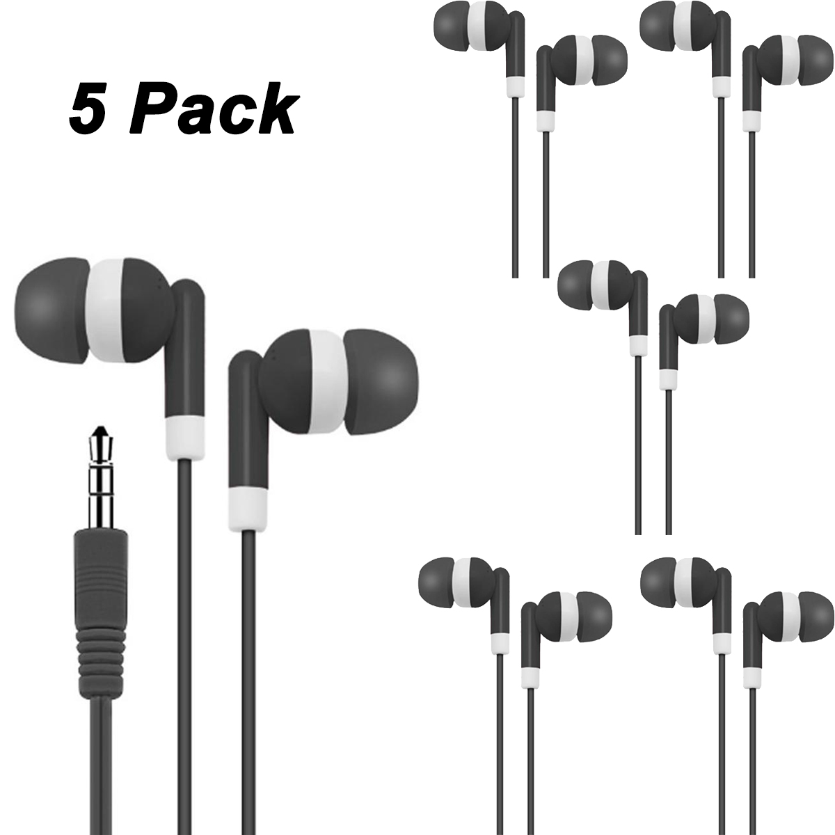 Audio Music Technology - 1/5パック ベーシックイヤホン 音楽用、有線イヤホン インイヤー使い捨てヘッドホン、3.5mmオーディオジャック ステレオイヤホン