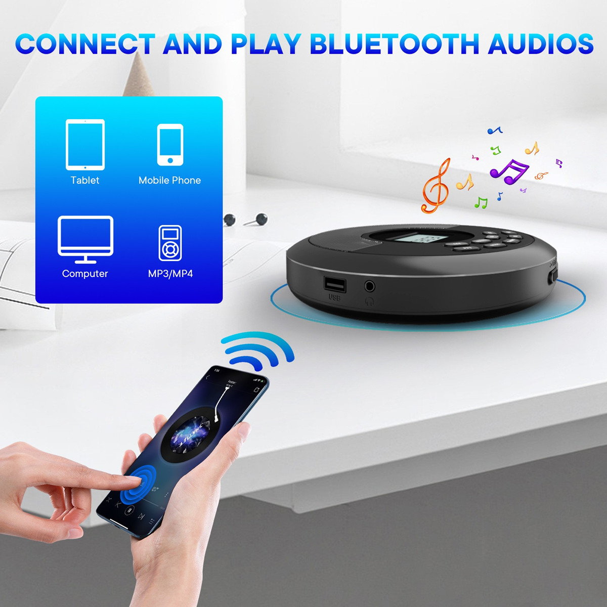 ポータブルCDディスクマシン MP3 USBドライブ Blu - Audio Music Mp3 Songs のレビューと価格