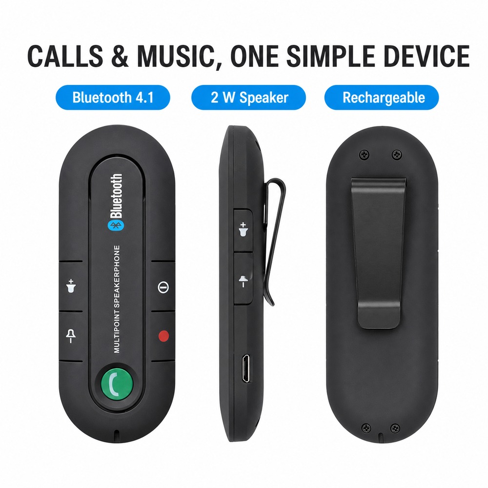 Bluetooth 4.1 カースピーカーフォン バイザーク - Audio Without Music のレビューと価格